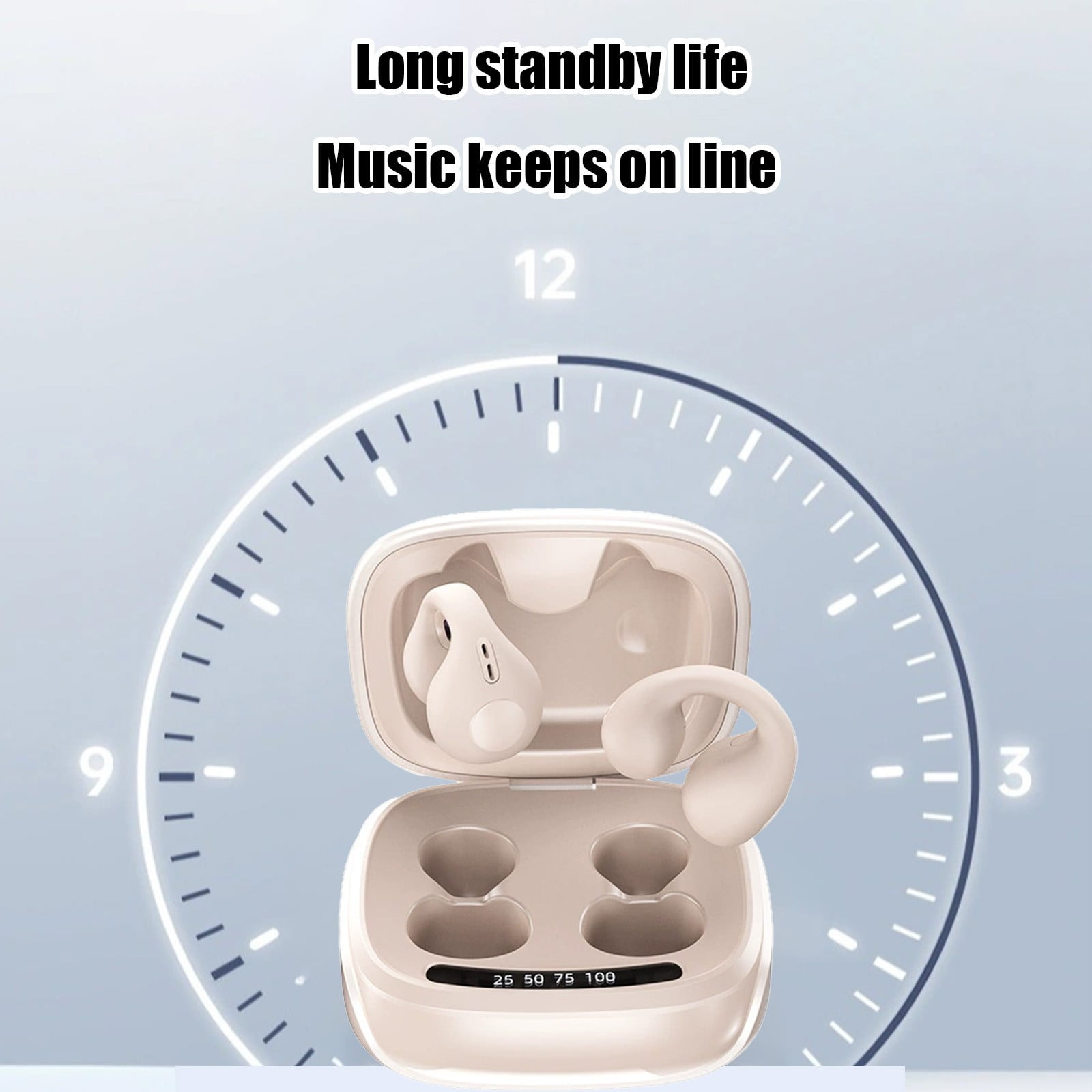 Lunxisen 1 Pcs Clip On Bluetooth Earpiece Bone Conduction LED Display Long Battery Life for Music Calls Workout Running