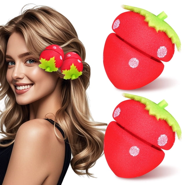 unbranded 18Pcs Heatless Curling Balls Red Sponge Hair Rollers Strawberry Shape for Overnight Hair Styling