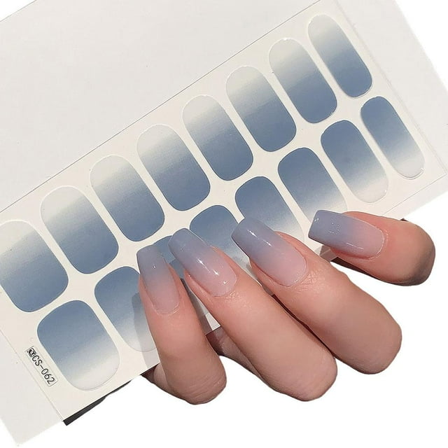 16 Pcs Gradient Semi-Cured Gel Nail Strips Kit, Waterproof Adhesive Nail Art Wraps for Easy DIY Manicure, Full Cover Patch for Spring & Summer