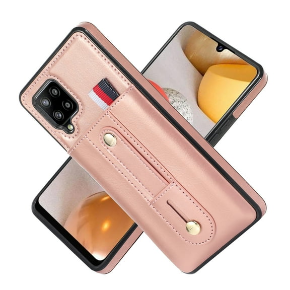 Nalacover Case for Samsung Galaxy A12 5G Wallet Case Hidden Card Slots Holder, Premium PU Leather Loop Finger Strap TPU Shockproof Lens Protection Cover for Samsung Galaxy A12 5G, Rosegold