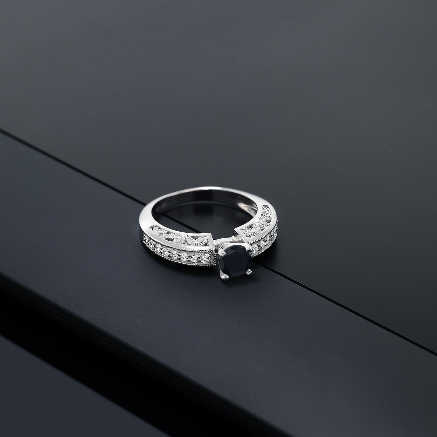 Gem Stone King 1.29 Cttw Black Onyx Engagement Filigree Ring for Women | 925 Sterling Silver | Round 6MM | Gemstone Birthstone | Wedding Engagement Anniversary Promise Ring for Women| Size 8