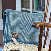 Irish Wool Blue Herringbone Throw Made By Kerry Woollen Mills