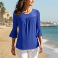 thumbnail image 5 of Olyvenn Womens Ruffle 3/4 Sleeve Dressy Blouses Casual Crew Neck Double Layers Mesh Shirts Flowy Tunic Tops Blue XXL, 5 of 9