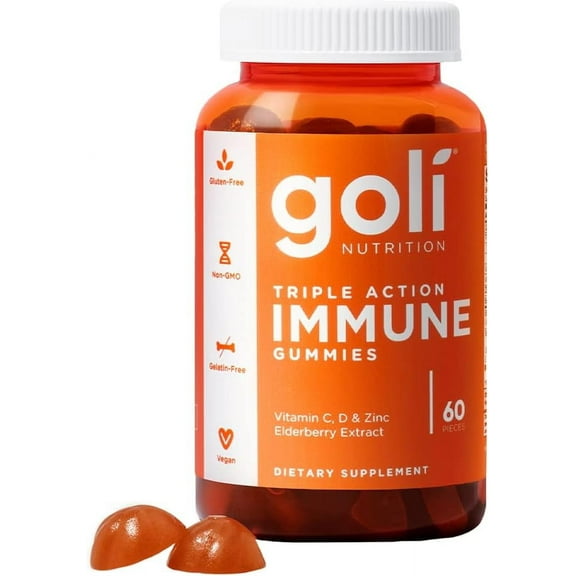 Goli Nutrition Triple Action Immune Gummies for Adult Energy and Immune Support, 60 Count
