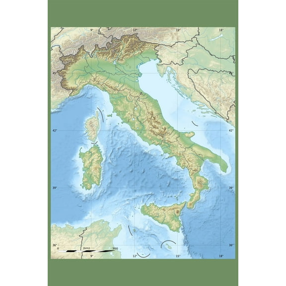 24x36 gallery poster, Topographic Map of Italy