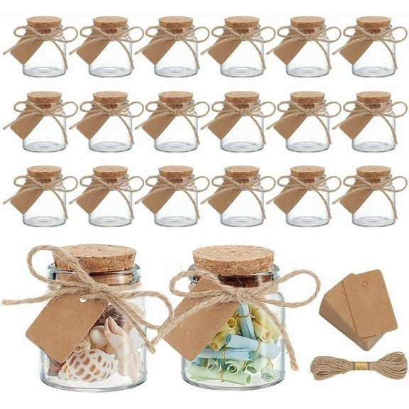 28pcs Small Glass Jars with Cork Stoppers Mini Glass Bottles Wishing Bottle Clear Empty Bottles with Tag Label and Twine for Wedding Favors Message Party Decorations Gift 50ml/1.7oz DIY