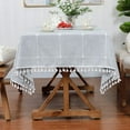 thumbnail image 2 of Nvzi Mantel de cuadros con diseño de celosía y bordado con borlas para mesa de comedor, cocina, hogar, rectangular, 55 x 78 pulgadas, color gris, 2 of 5
