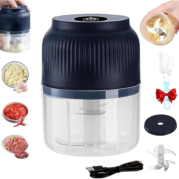 echargeable Electric Garlic Chopper, Mini Food Chopper with Stainless Steel Blades, One-Touch Cordless Garlic Mincer for Onion, Ginger, Chili – Compact Food Processor for Kitchen