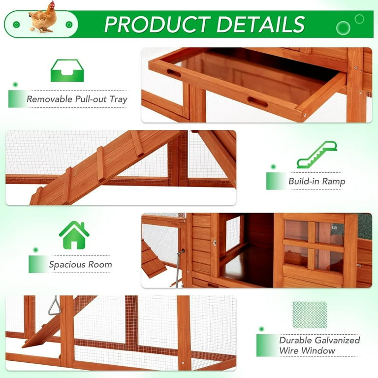 AECOJOY 144” Large Wooden Backyard Chicken Coop with Nesting Boxes