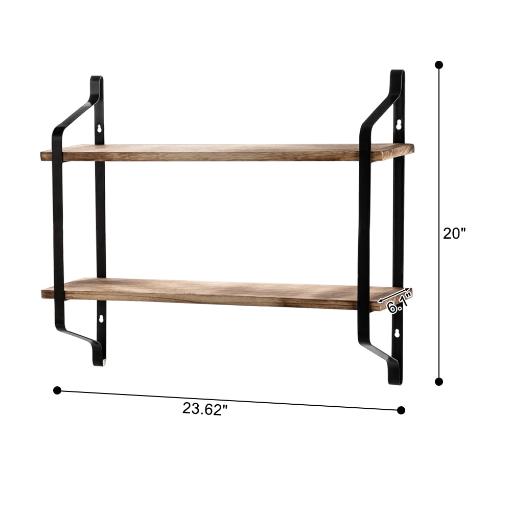 Lowestbest Floating Shelves, Storage Shelves for Bedroom, 2 Tiers Rustic Wooden Wall Shelf, Industrial Wall Mount Shelf, Bathroom, Living Room, Kitchen Lowestbest Floating Shelves, Storage Shelves for Bedroom, 2 Tiers Rustic Wooden Wall Shelf, Industrial Wall Mount Shelf, Bathroom, Living Room, Kitchen