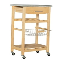 Linon Neyrey Mobile Kitchen Island with Speckled Granite Top, Natural