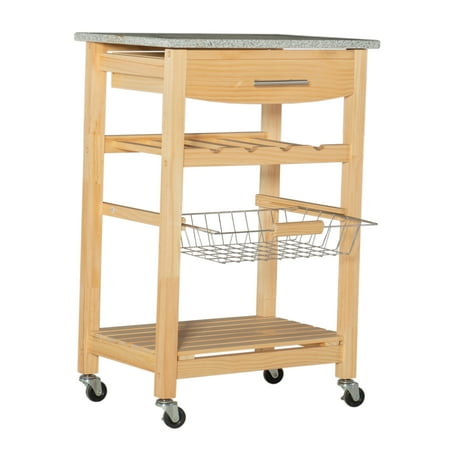 Linon Neyrey Mobile Kitchen Island with Speckled Granite Top Natural