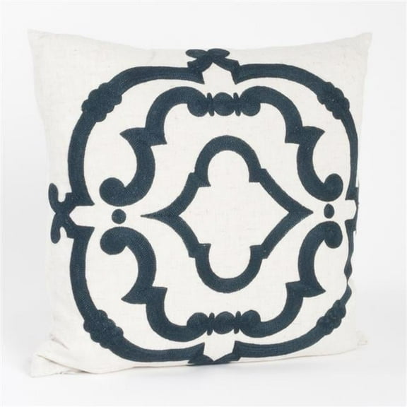 Saro Lifestyle Embroidered Motif Down Filled Throw Pillow Navy Blue