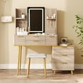 thumbnail image 1 of Montary 7-Drawer Vanity Desk with LED Mirror, Jewelry Storage & PU Stool, Carved Makeup Table, 1 of 8