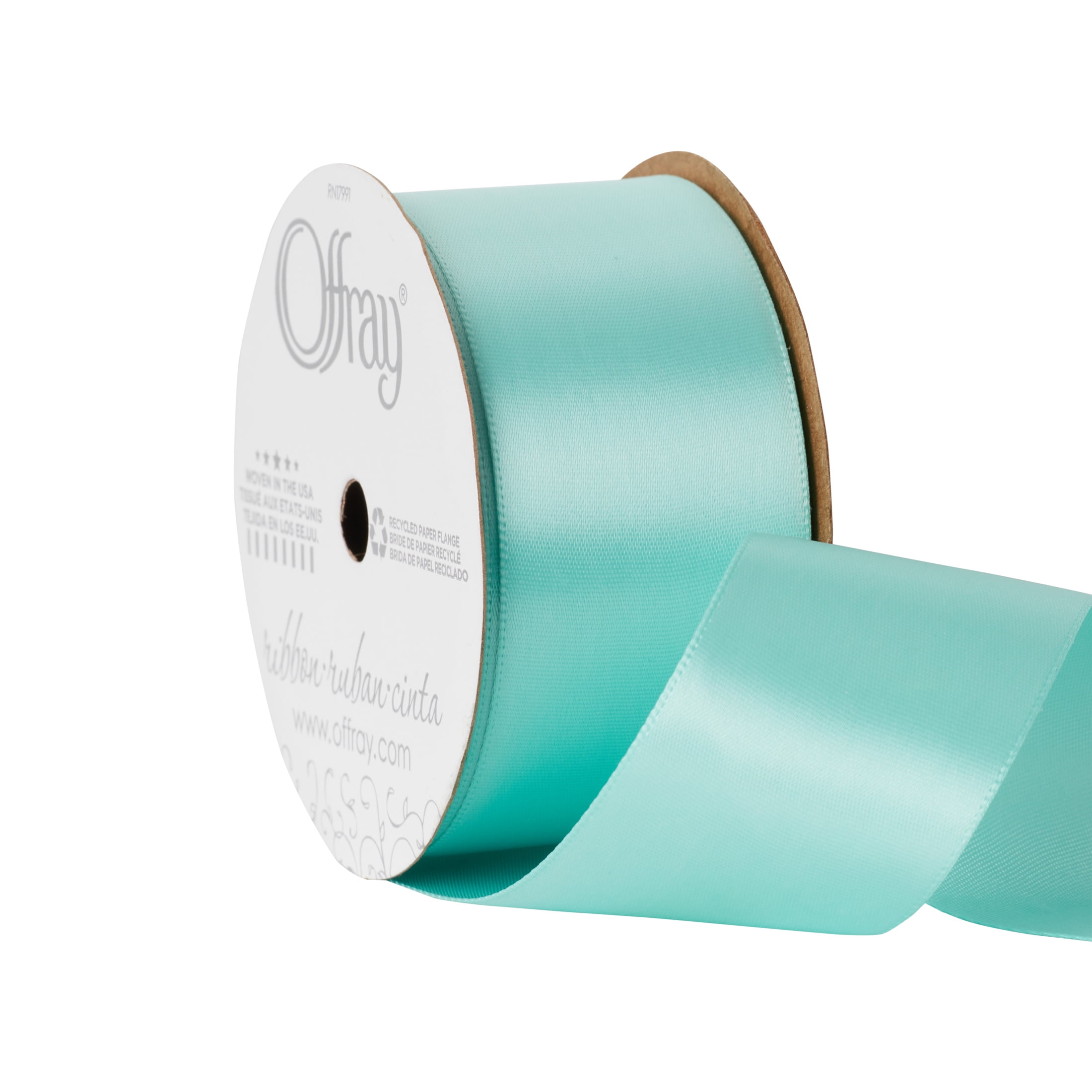 (4 pack) Offray Ribbon, Aqua Blue 1 1/2 inch Single Face Satin Polyester Ribbon, 12 feet
