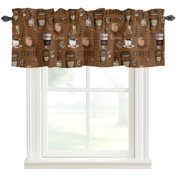 Coffee Theme Valances for Windows Farmhouse Kitchen Curtains Valances Rod Pocket Valance Curtains for Windows Funny Brown Vintage Beans Latte Tea Cup Window Valances for Bathroom Bedroom 42"x12"