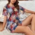 thumbnail image 4 of Daiia Hawaiian Style Pattern Womens Pajama Sets Short Sleeve Pajamas for Women Sets Soft Lounge Sets Casual Round Neck Sleepwear PJS-Medium, 4 of 7