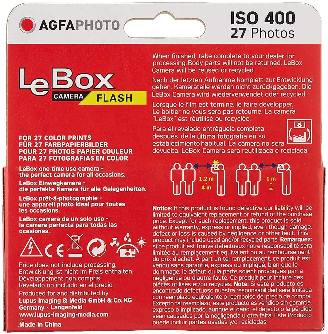  Paquete de 10 cámaras desechables Agfa de 1.378 in 601020 LeBox  Film 400 27 Flash de cámara : Electrónica
