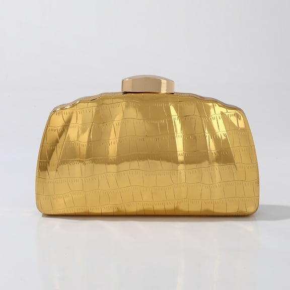 Jaucin Women's shiny clutch bag, gold wedding evening bag, metal box handbag, prom shoulder bag with detachable shoulder strap