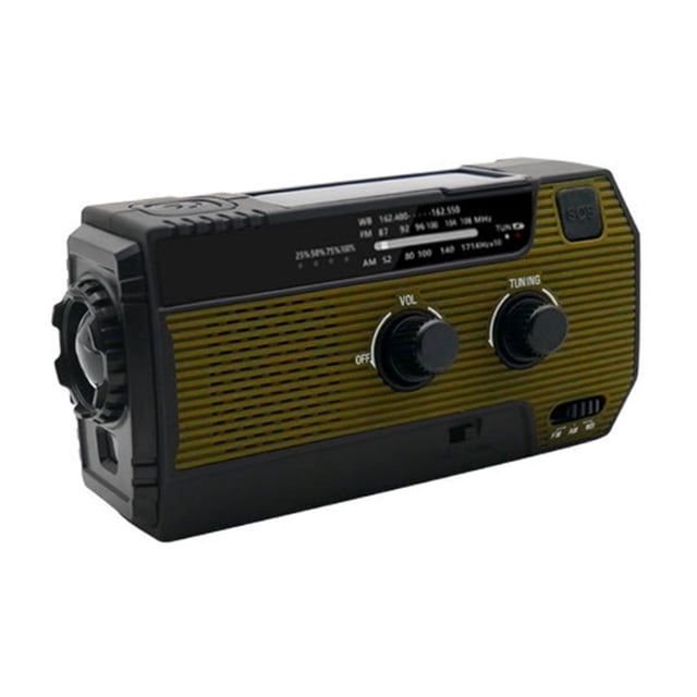 FM Radio Weather Receiver 4000mAh Multifunctional Solar Hand Crank Radio USB Charging Emergency Radio LED Flashlight Power Ban ,Handy Bright