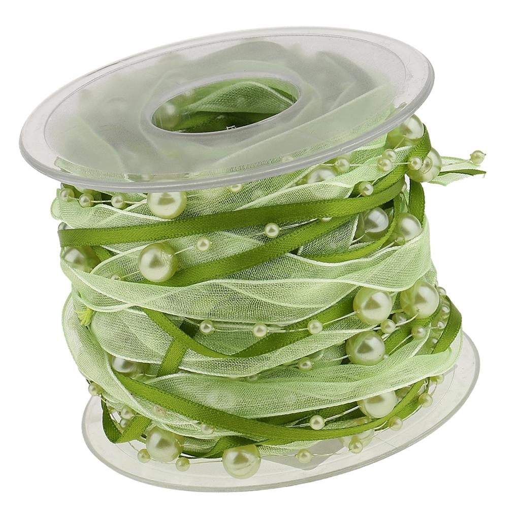 S SERENABLE 3x 10m Pearl Beaded Ribbon for Sewing/Garment/Clothes Accessory Green