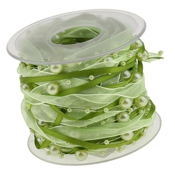 Cinta de encaje con cuentas de perlas de 10 m para costura, prendas y accesorios de ropa, color verde