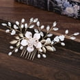 thumbnail image 2 of Namzi Bridal Flower Wedding Hair Pins Crystal Pearl Hair Combs Clips Headpiece Gold Wedding Hair Accessories Jewelry with Rhinestone for Brides Bridesmaids Women Girls (Gold A), 2 of 4