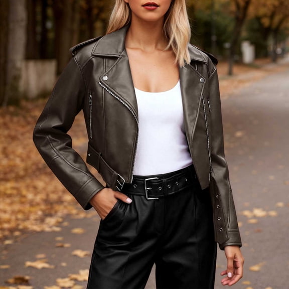 KANG Distressed Faux Leather Jacket For Plus Size Lapel Oversized Outerwear Coat With Tone Finish