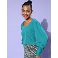 thumbnail image 3 of DressBerry - By Myntra Women Casual Stylish Blue Solid Volume Play Long Sleeves Ready to Wear Regular Polyester Sweetheart Neck Top, 3 of 7