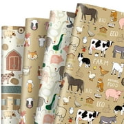 AnyDesign 12 Sheet PriNst Farmhouse Wrapping Paper Farm Animal Theme Gift Wrap Paper Bulk Folded Flat Retro Cartoon DIY Craft Paper for Birthday Holiday Party Supplies, 19.7 x 27.6 In