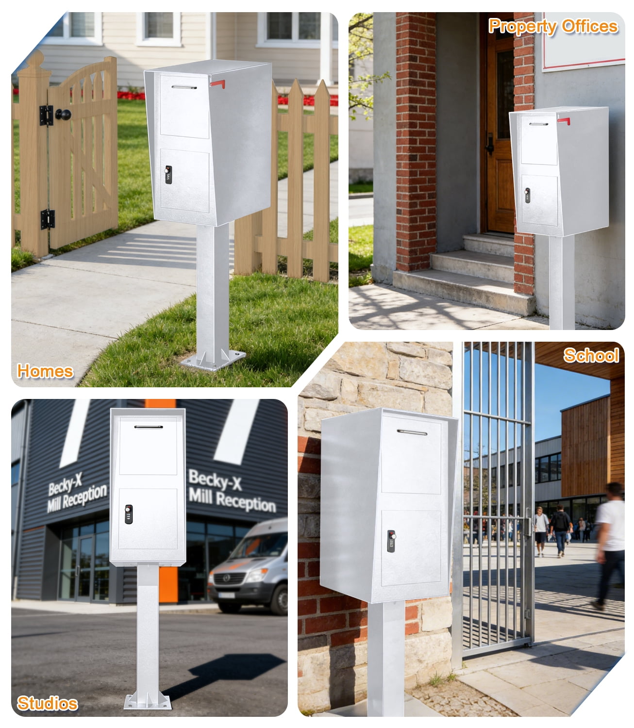 Esheno Secure Locking Mailbox Galvanized Steel with Combination Lock Key Anti Theft Rainproof for Packages Mail White