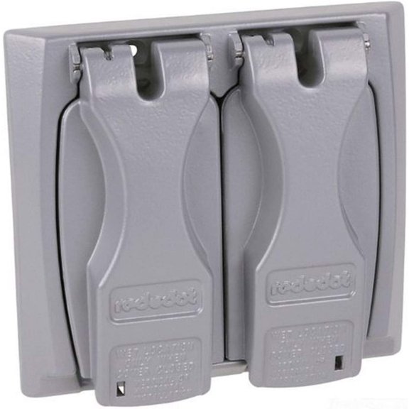 Red Dot 2CCU Outlet Box Flip-Lid Cover, Weatherproof, 2 Gang, Silver