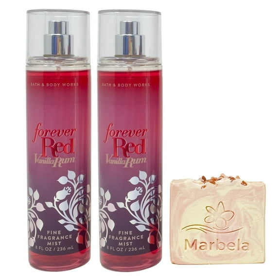 Bath & Body Works Forever Red Vanilla Rum 2 Pack Fragrance Mist Bundle with a Himalayan Salts Springs Bar Soap - Full Size