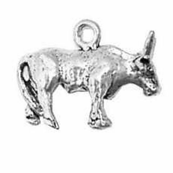 Sterling Silver 30" Unisex 1.5mm Box Chain 3D Long Horn Steer Cow Pendant Necklace