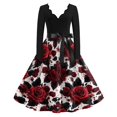 thumbnail image 2 of Halloween Dresses for Women Bone Printed V-Neck Classic Dresses Spider Cocktail Long Sleeve Scary Swing Dress with Belt 3XL, 2 of 7