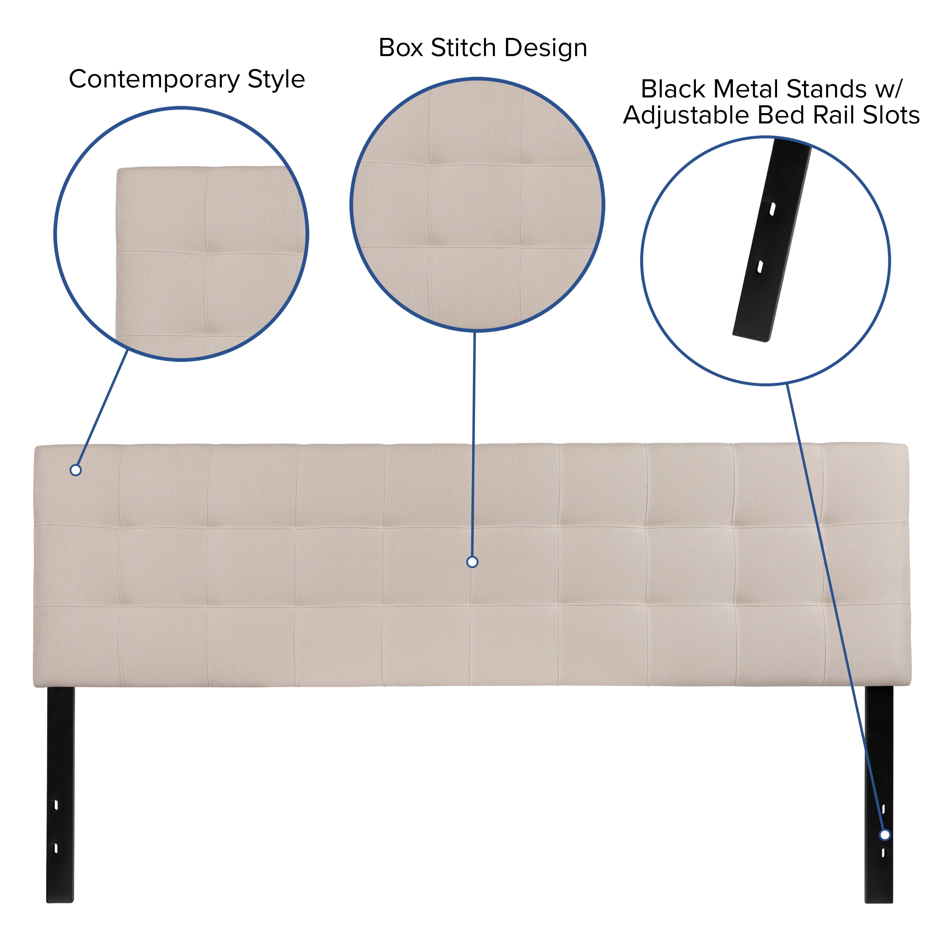 Emma + Oliver Quilted Tufted Upholstered King Size Headboard in Beige Fabric
