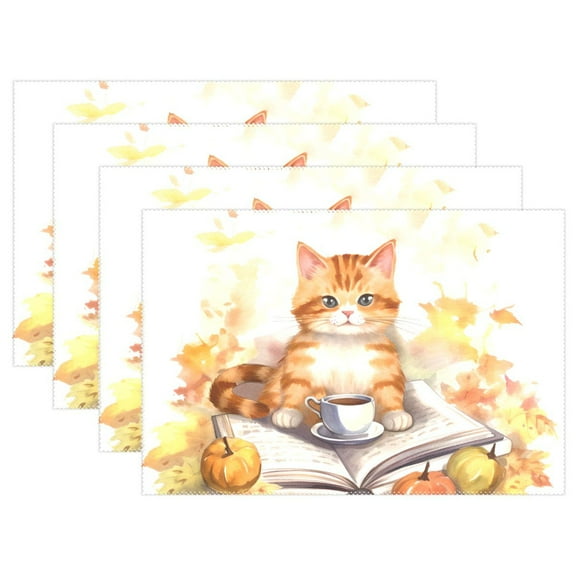 Cat Pumpkins Leaves 12×18 inch Placemats Heat Resistant Washable Foldable Rectangular Placemats Set Decoration Indoor Outdoor for Kitchen Dining Table 1PC