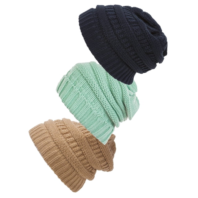 Bonnet Tricoté pour Femmes Lot de 3 - Beige/menthe/marine
