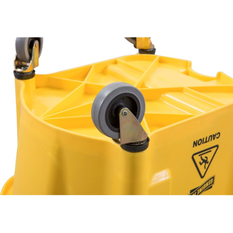 Genuine Joe Splash Shield Mop Bucket/wringer - 26 Quart - Wringer, Caution Sign, Handle, Measurement Marking, Caster, Putty Knife Holder, Mop Stick Holder - Plastic, Metal - Black, Yellow - 1 Each