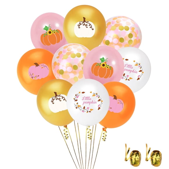 45Pcs Small Pumpkin Party Balloons, Autumn Maple Leaf Pumpkin Balloons Rose Gold Orange Confetti Balloons Wreath for Autumn Birthday Wedding Bridal Baby Shower Thanksgiving Party Decorations