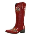 thumbnail image 3 of Flower Embroidered Knee High Cowboy Cowgirl Boots for Women 2025 Winter Fall Floral Wide Calf Dress Tall Boots Red Size 7, 3 of 4