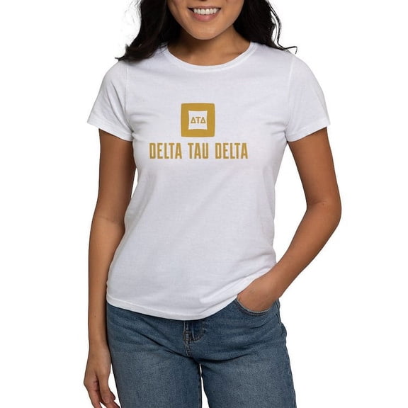 CafePress - Delta Tau Delta Gold Stacked Signature T Shirt - Women's Classic T-Shirt