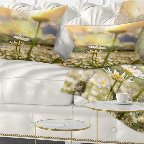 Designart 12" x 20" White Floral Polyester Throw Pillow