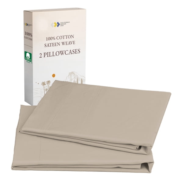 California Design Den King Pillowcases - 100% Cotton Sateen, Soft & Breathable, Fits King Pillows - Beige (Warm Taupe)