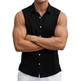 thumbnail image 3 of FRSASU Men's Linen Sleeveless Shirts Button Down Beach Tank Top Breathable Basic Solid Shirt Vest Black, 3 of 6