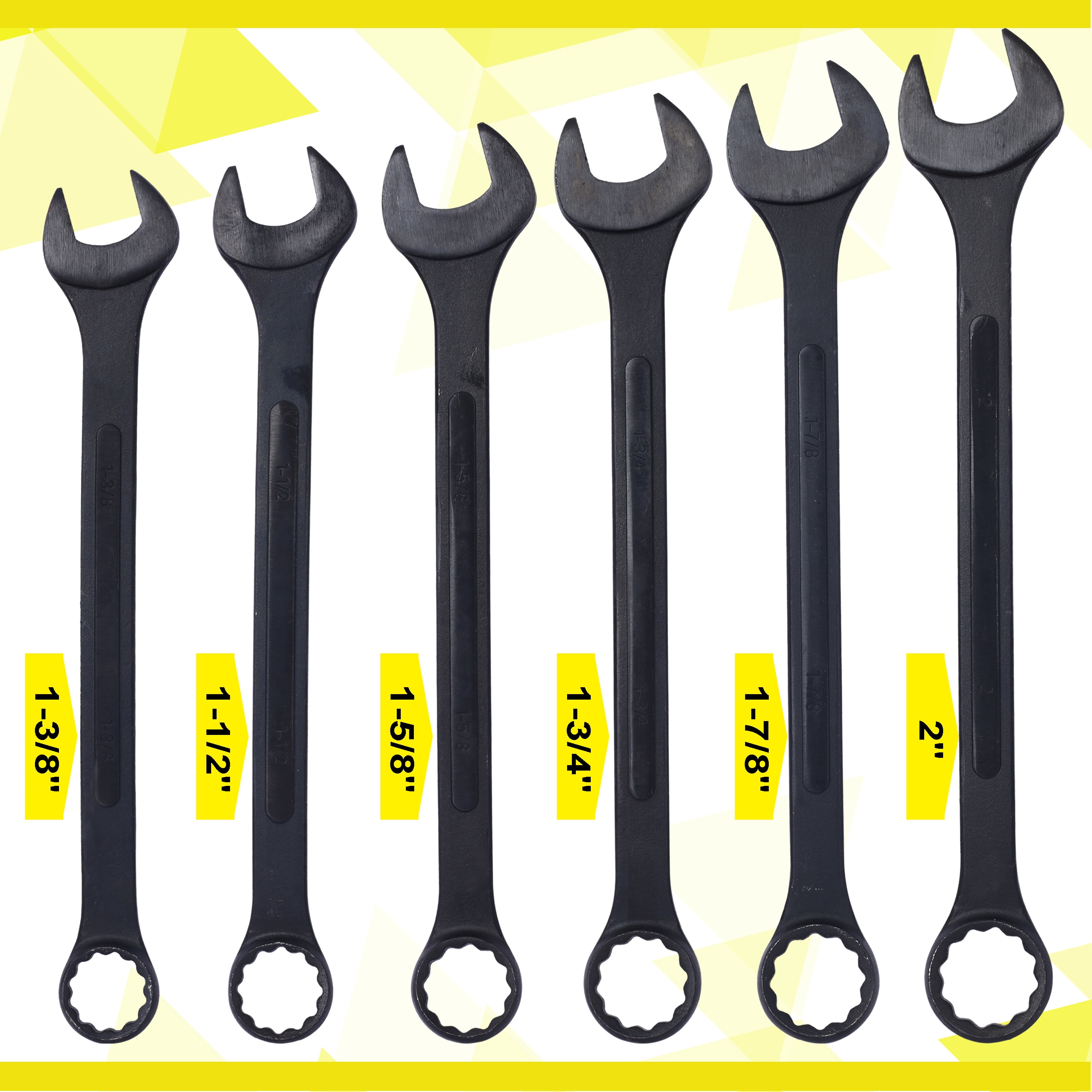 Jumbo Combination Wrench Set extra large, SAE, 6-piece, 1-3/8'' to 2'',Black Oxide, with Pouch