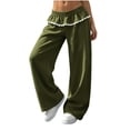 thumbnail image 5 of Wide Leg Sweatpants for Women Fashion Solid Color Loose Elastic Waist High Waist Straight Leg Long Pants With Lace Pockets, 5 of 6