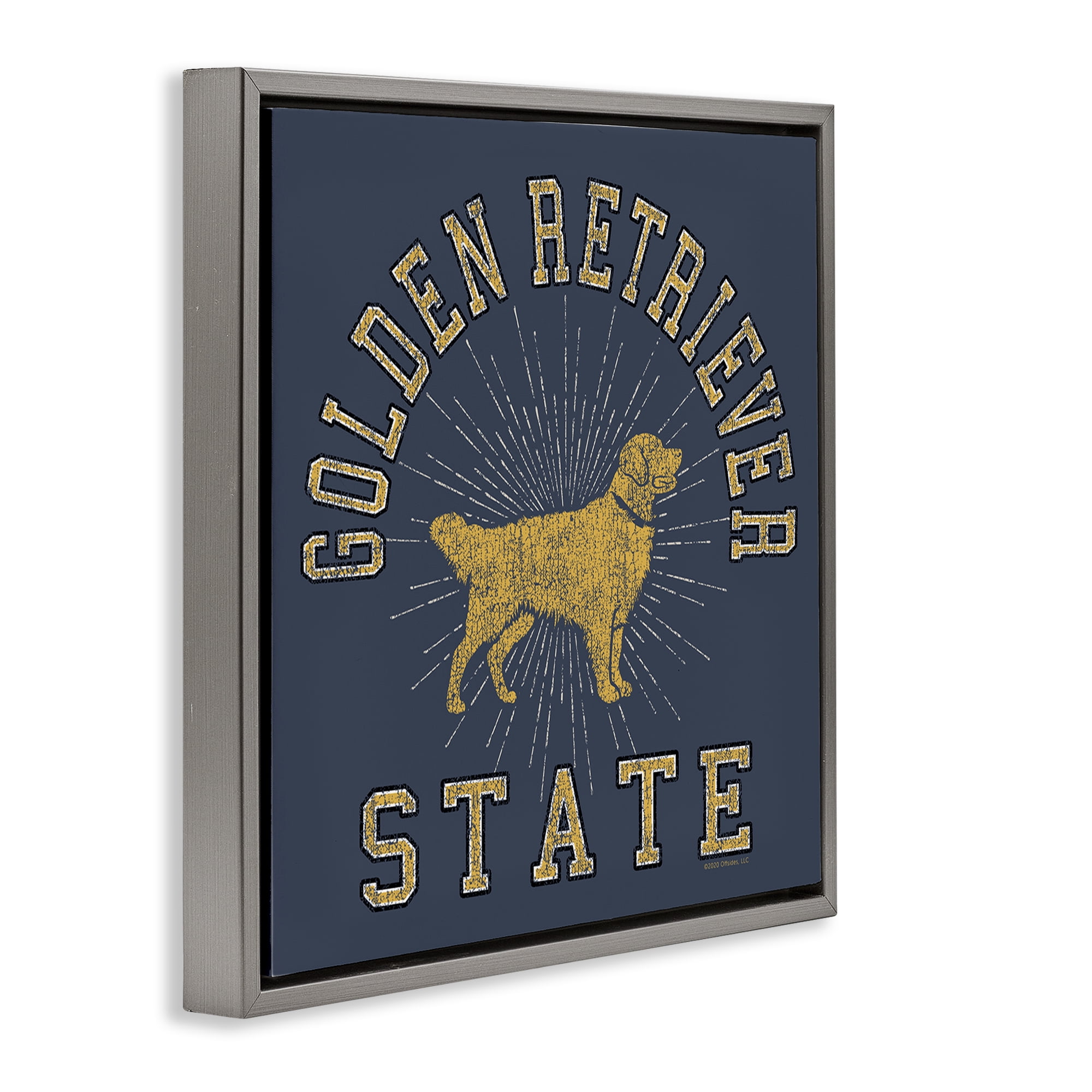 Stupell Industries Golden Retriever State Novelty & Humor Painting Gray Floater Framed Canvas Art Print Wall Art, 18 x 18