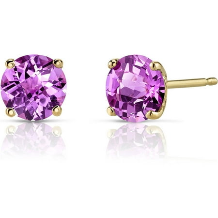 Oravo 2.25 Carat T.G.W. Round-Cut Created Pink Sapphire 14kt Yellow Gold Stud Earrings