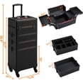 thumbnail image 2 of Rolling Makeup Case Large, 4 in 1 Professional Makeup Train Case, Cosmetic Storage Organizer Cosmetic Travel Case with Folding Trays, Wheels and Aluminum Frame, Black, 2 of 8